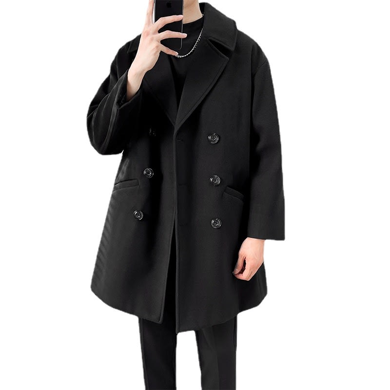 Mid-length Trench The Knee British Style Woolen Coat view 1