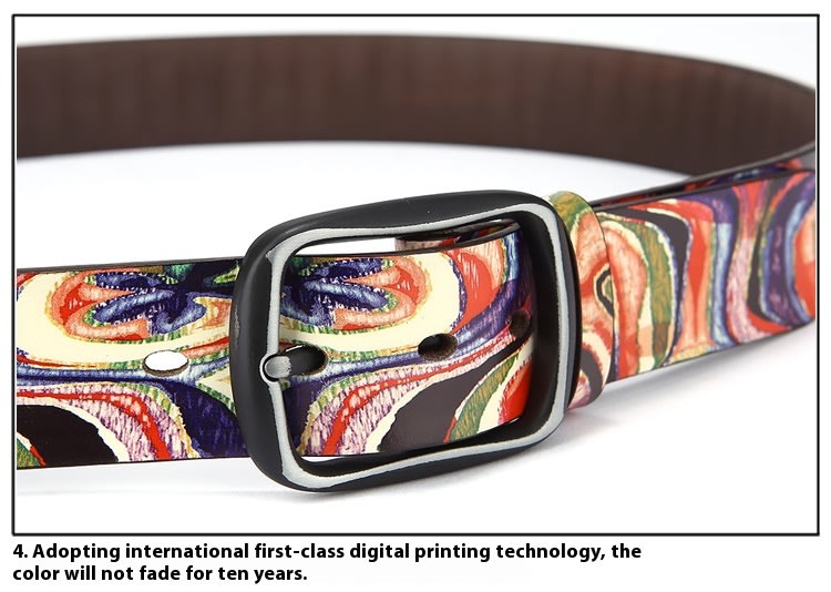 Pure Cowhide Printed Rainbow Graffiti Leather Decorative Belt view 5