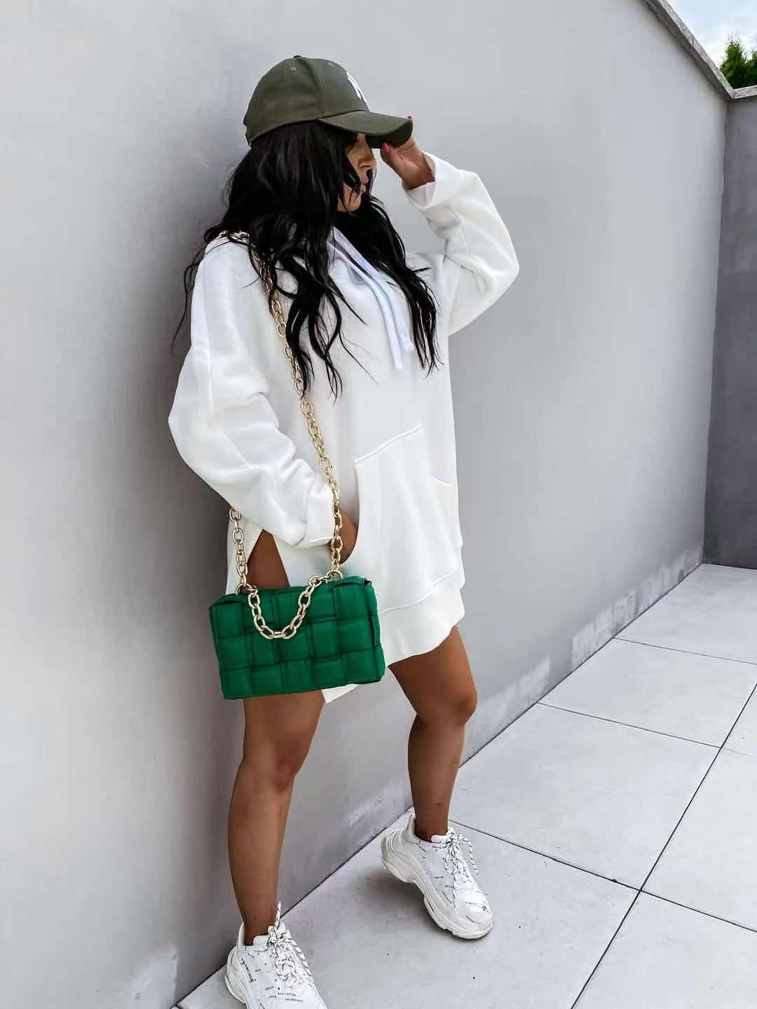 Women's Hooded Sweatshirt With Pockets Fashion Casual Split Mid-length Sweater Drawstring Tops view 3