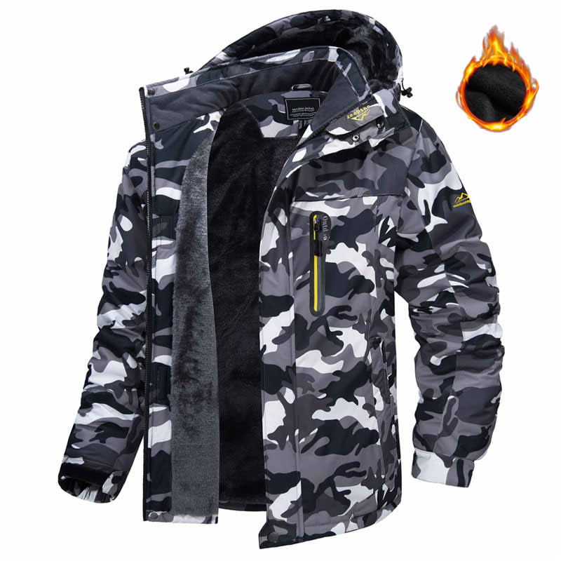 Winter Hooded Jacket Fashion Casual Warm Fleece Coat Windproof Rainproof Parka Windbreaker Men's Top view 7