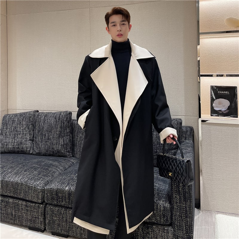Fashionable Contrast Color Large Lapel Mix And Match Bandage Dress Fake Two-piece Suit Coat view 3