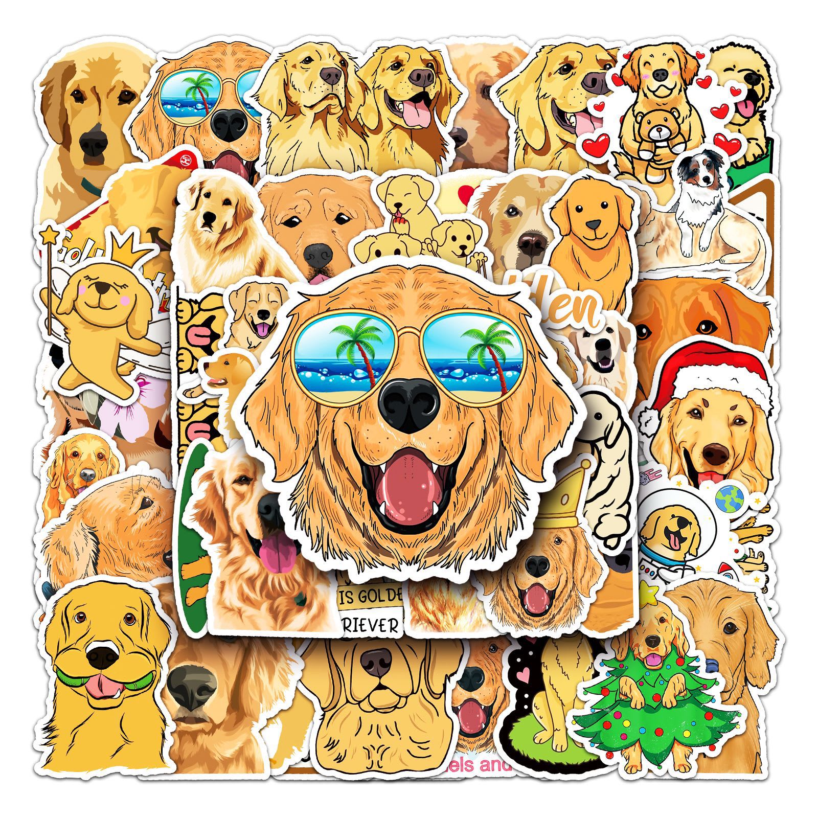 50 Sheets Waterproof Golden Retriever Graffiti Personalized Cartoon Animal DIY Stickers view 3