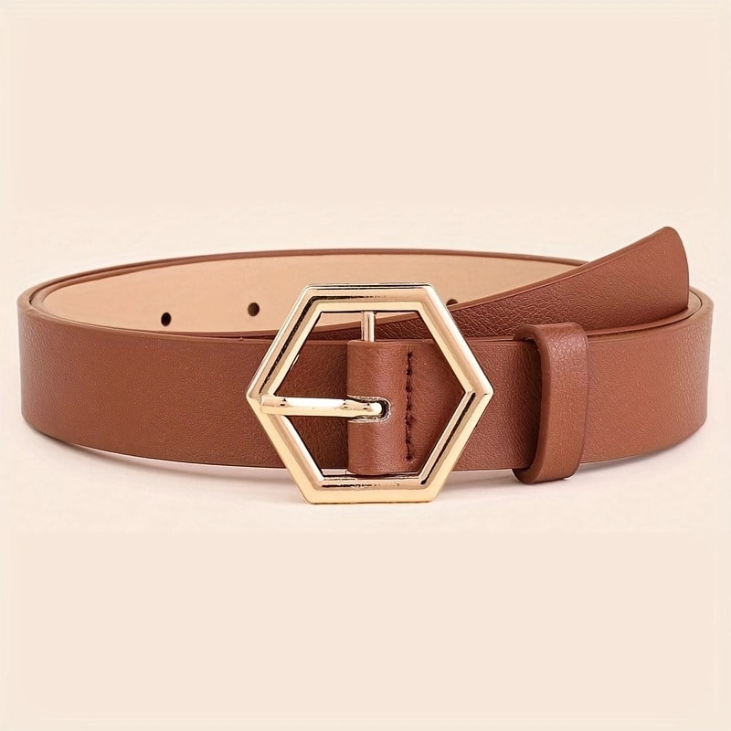 Women's Hexangular Star Irregular Gold Buckle PU Belt view 6