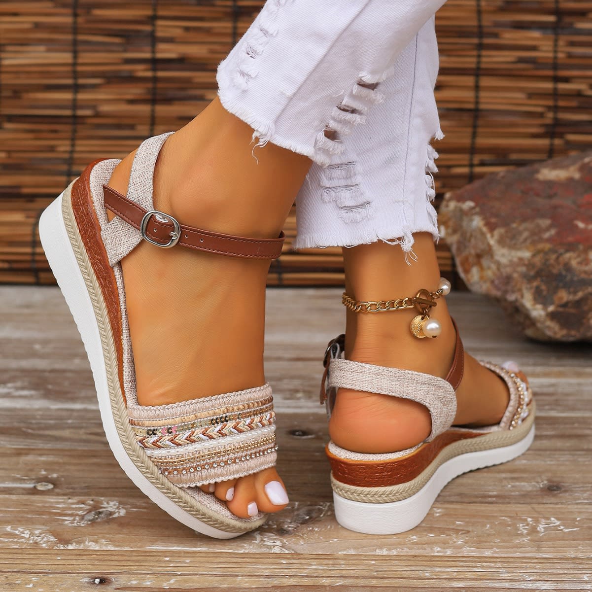Women's Large Hemp Rope Edge Sole Sponge Cake Thick Sole Sandals view 4