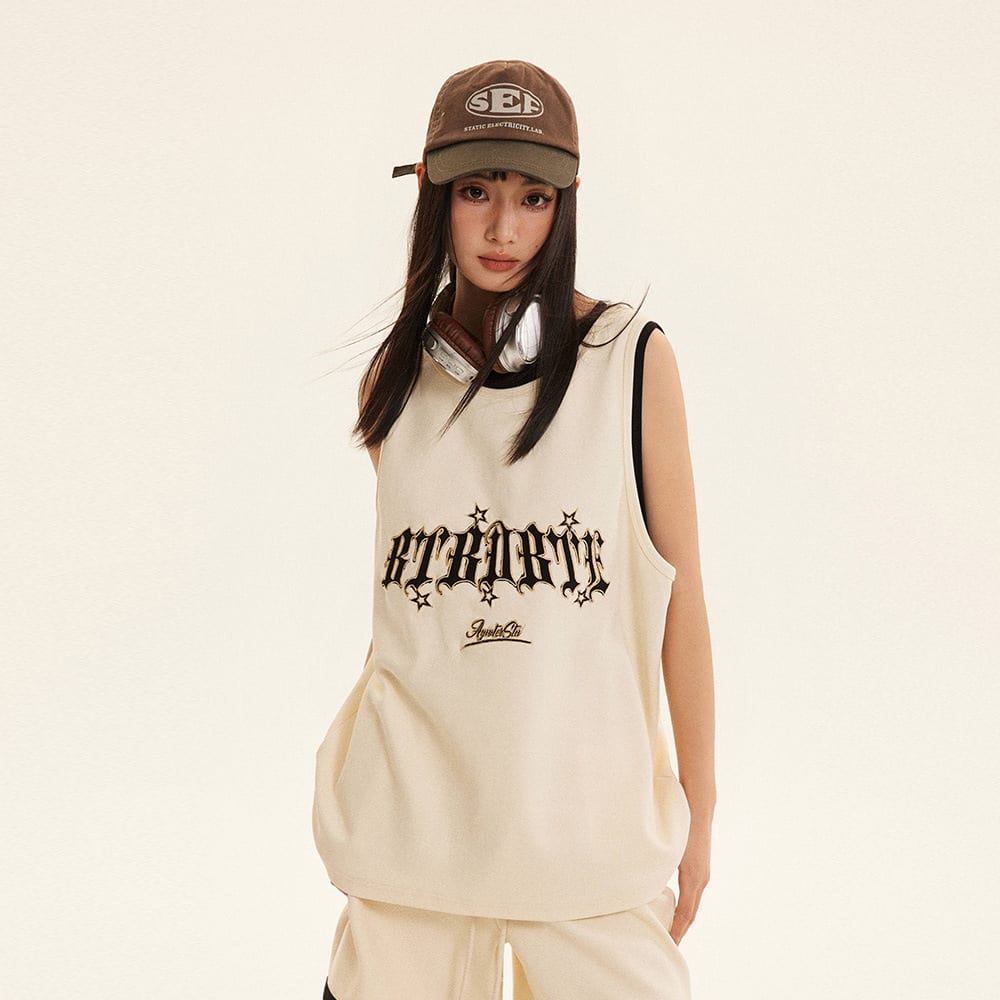 Fake Sports Vest Casual Letter Embroidered Loose Top view 21