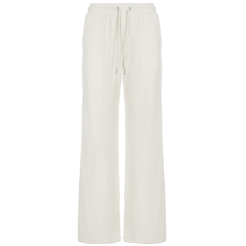 Pure Color Minimal Versatile Sports Style Low Waist Lace-up Draping Mop Straight-leg Trousers view 2