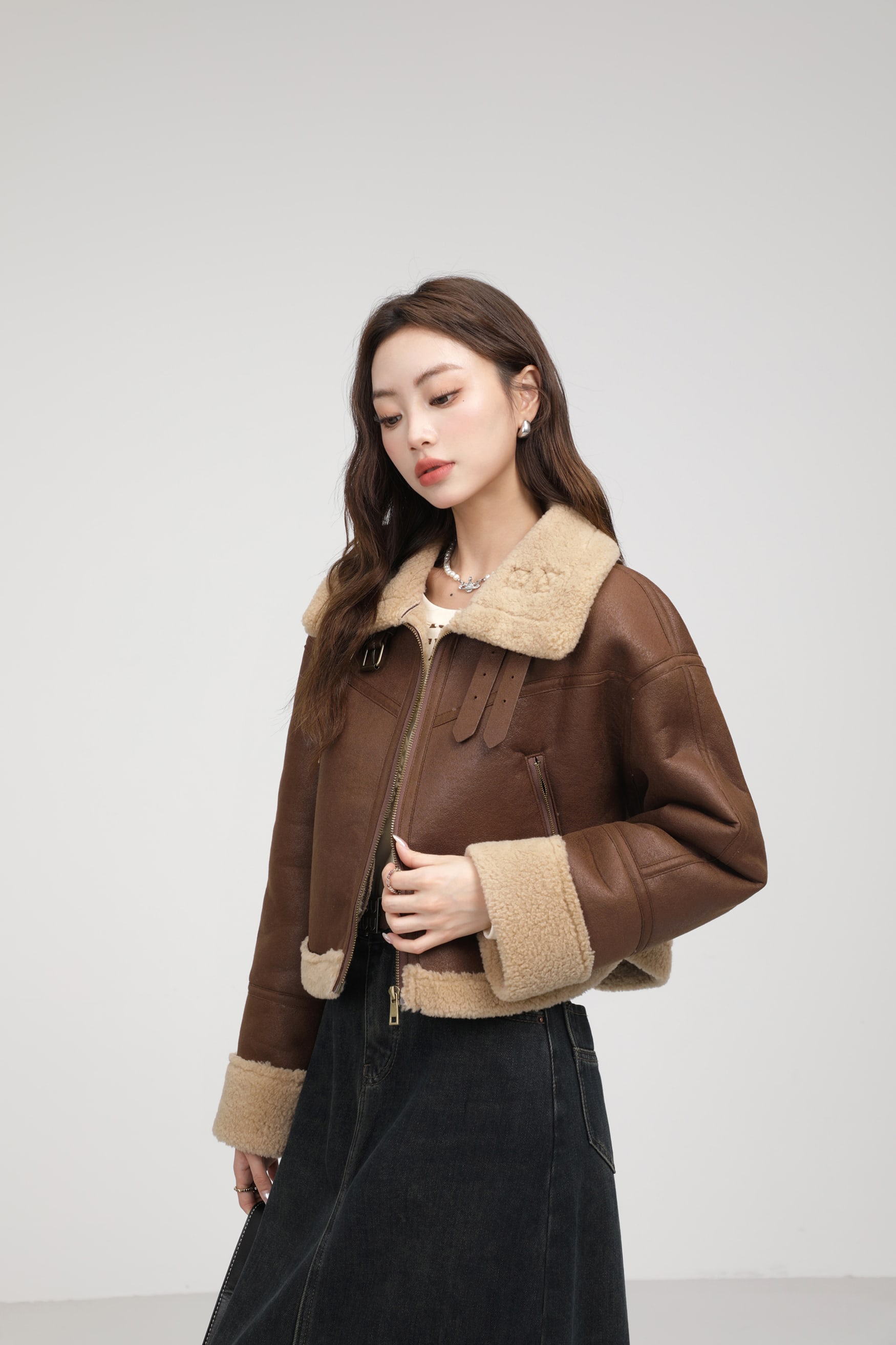 Stand Collar Fur Integrated Lamb Fur Short Coat view 7