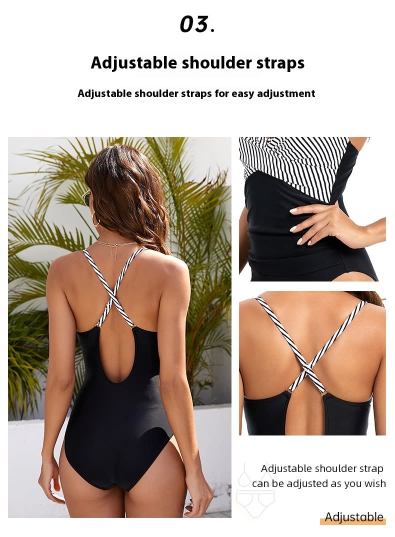 Striped Spaghetti Straps One-piece Swimsuit Sexy Backless Triangle Swimwear view 16