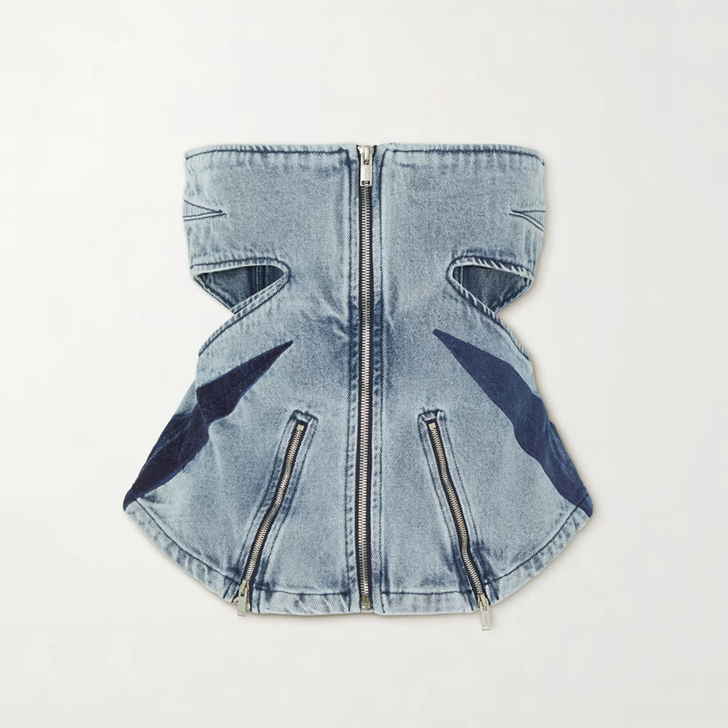 Color Contrast Patchwork Tube Top Three-dimensional Elastic Washed Jeans Two-piece Set view 2