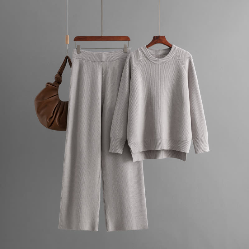 Loose Knitted Long Sleeves Two-piece Set For Women view 1