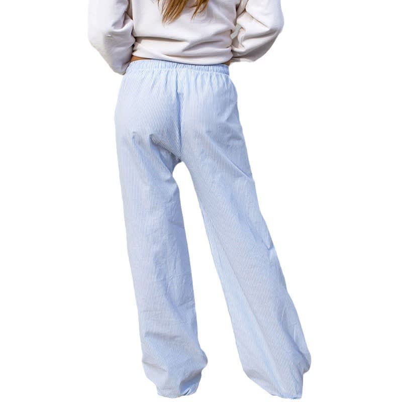 Striped Printed Elastic Waist Drawstring Pocket Straight Casual Trousers view 7