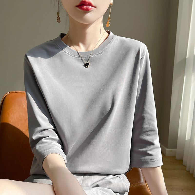 Mid-sleeve Bottoming Shirt Outer Wear Half-sleeve T-shirt Top view 17