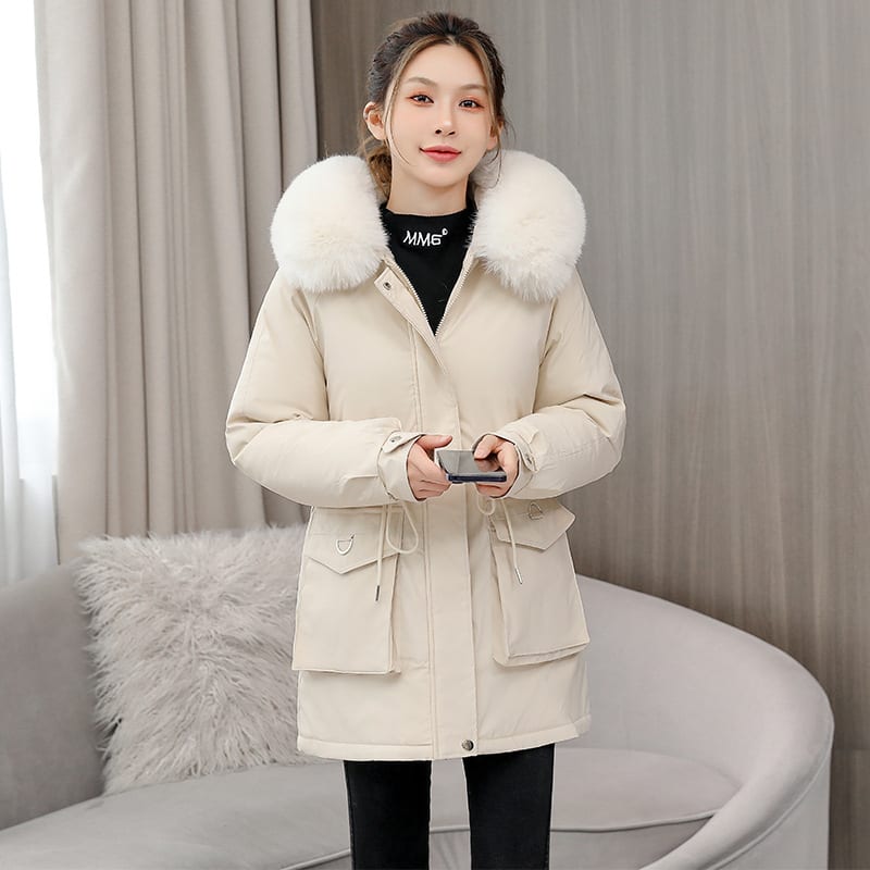 Waist Slimming Elegant Parka Cotton-padded Coat Fur Collar Western Style Velvet Lining Warm Coat view 3