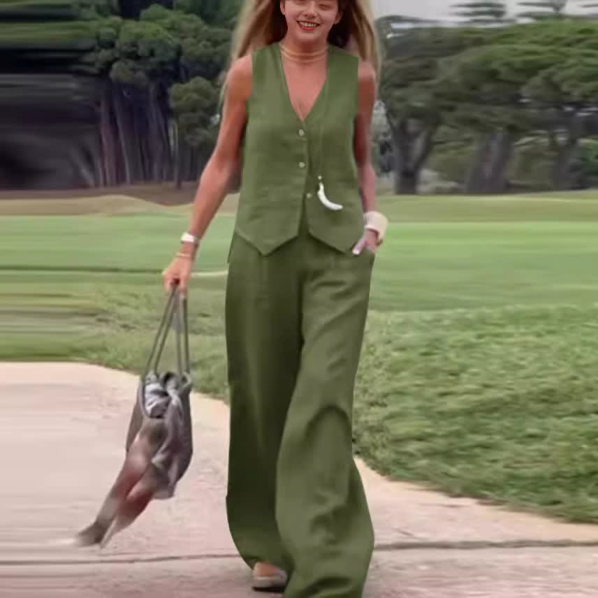 Casual Women's Solid Color Fashion Sets Of Vest Trousers Suit view 24