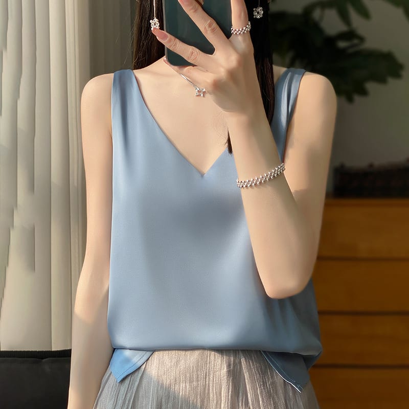 Sling Vest Inner Match Satin Silky Base Loose Sleeveless Top view 2