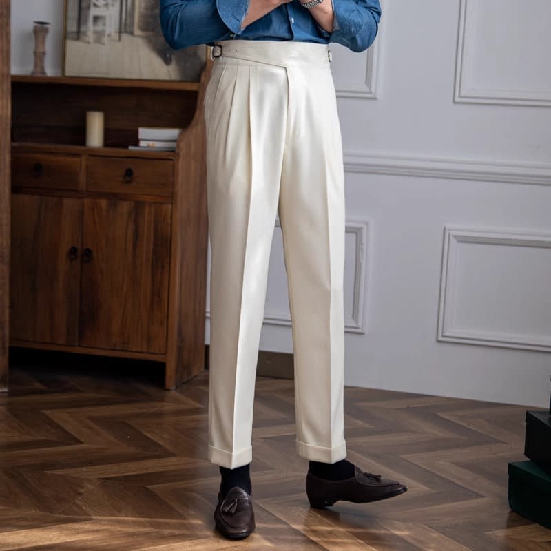 High Waist Straight Length British Men Casual Suit Pants view 4
