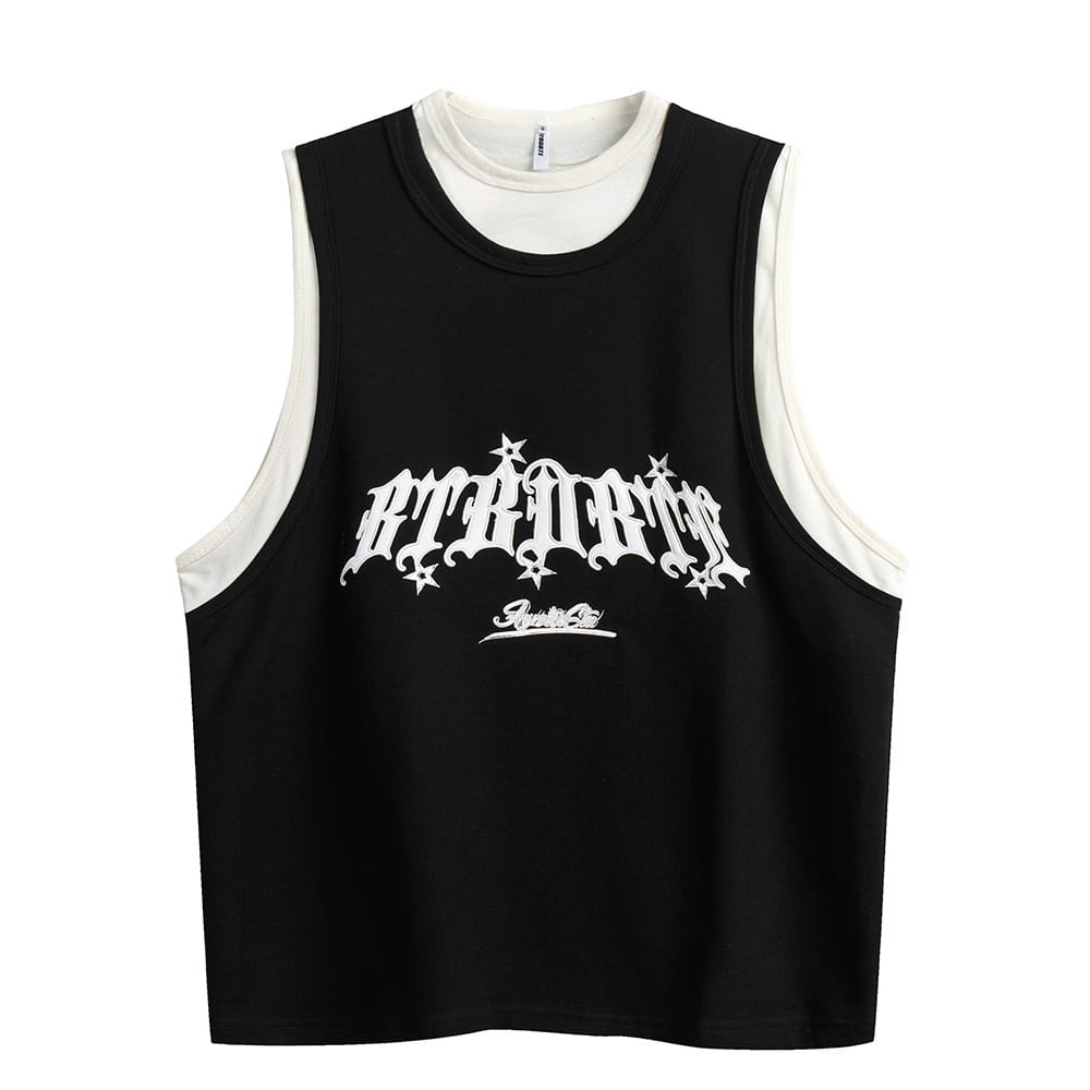 Fake Sports Vest Casual Letter Embroidered Loose Top view 8