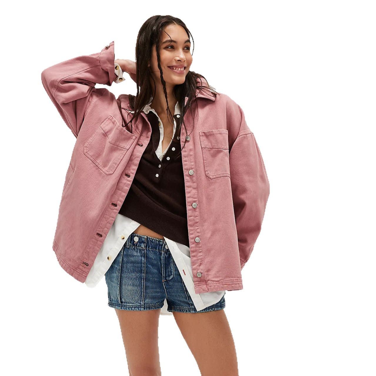 Casual Versatile Pocket Side Slit Denim Women's Coat view 9