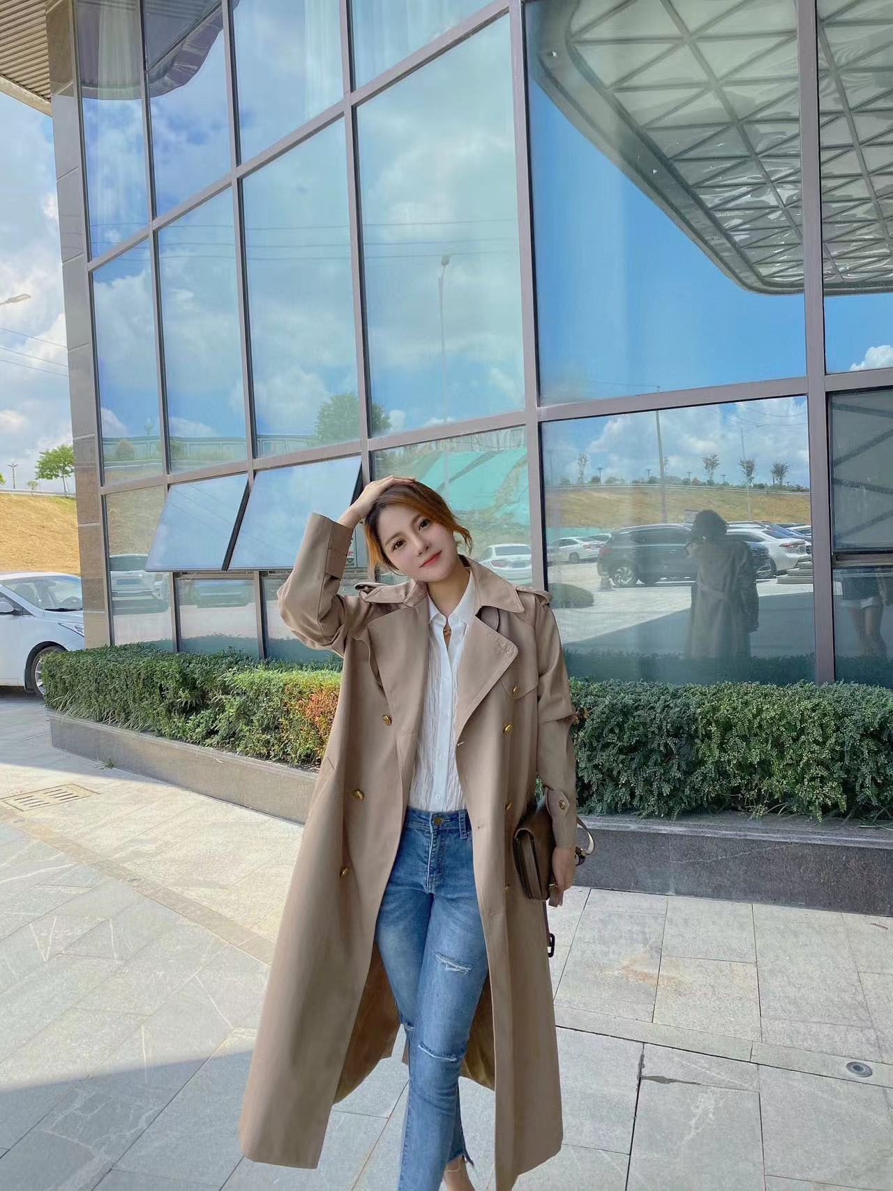 Waist-tight Design Jacquard Lining Trench Coat view 8