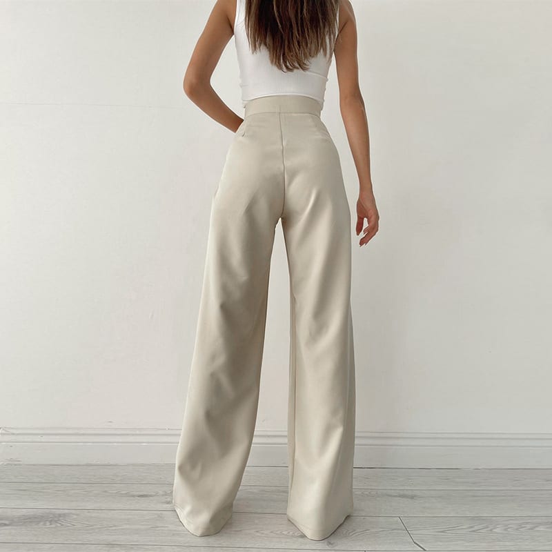 Knitted Casual Sports Trousers High Waist Loose Straight Wide Leg view 10