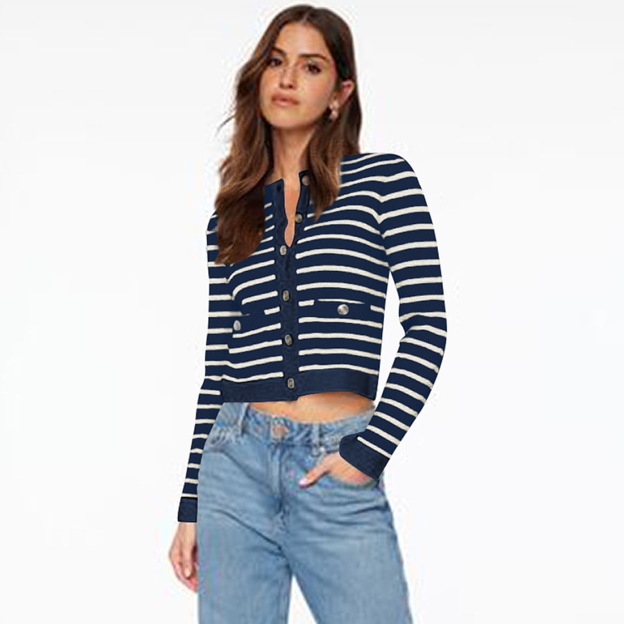 Comfort And Casual Long Sleeve Striped Button Top view 8