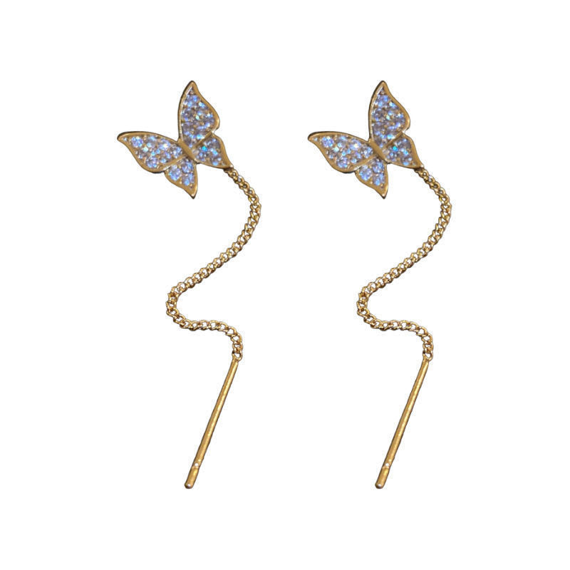 925 Silver Needle Long Tassel Butterfly Earrings view 2