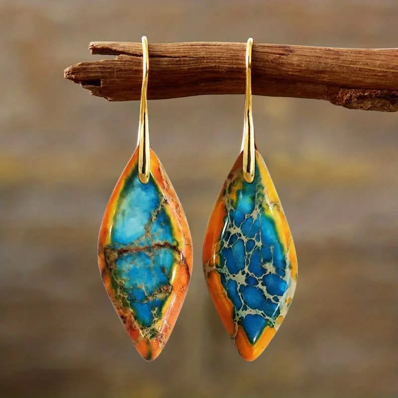 Emperor Stone Bohemian Style Natural Royal Stone Leaf Pendant Earrings view 14