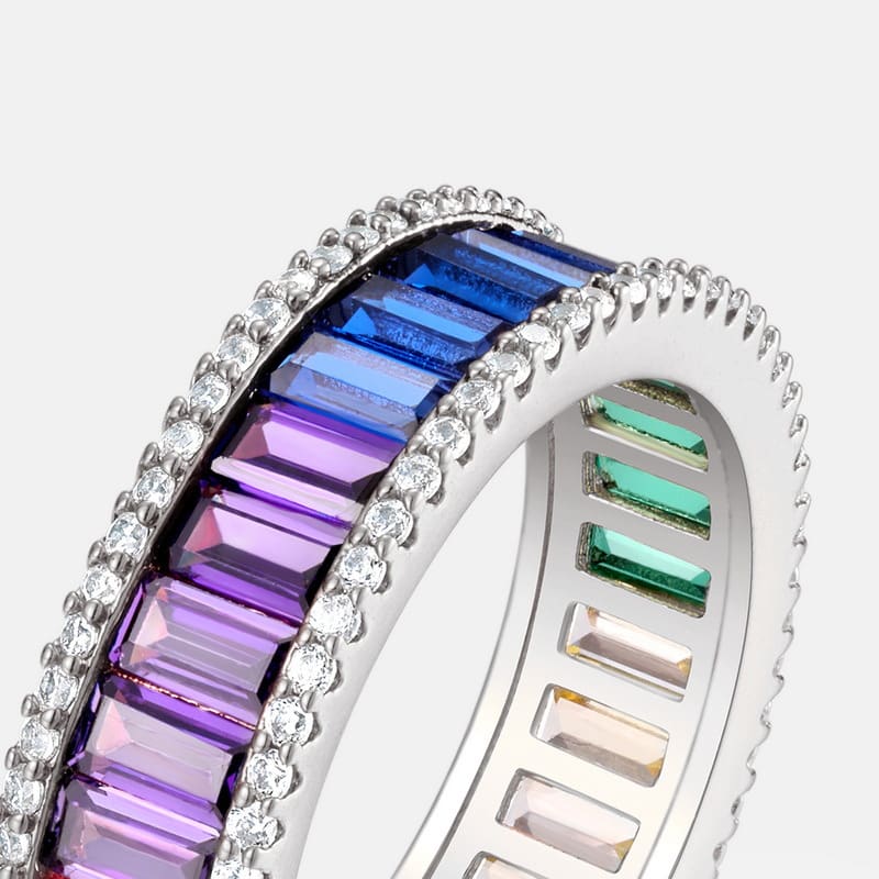 Men And Women S925 Single Row Inlaid Colored Gems Ring view 7