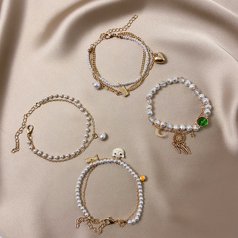 Alloy Beads Retro Simple Double Layers Loving Heart Pearl Bracelet view 8