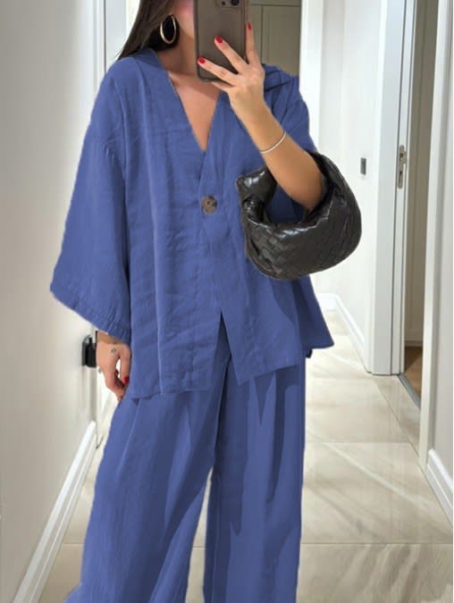 New Fashion Loose-fitting Women's V-neck Top And Wide Leg Pants Casual Suit view 6