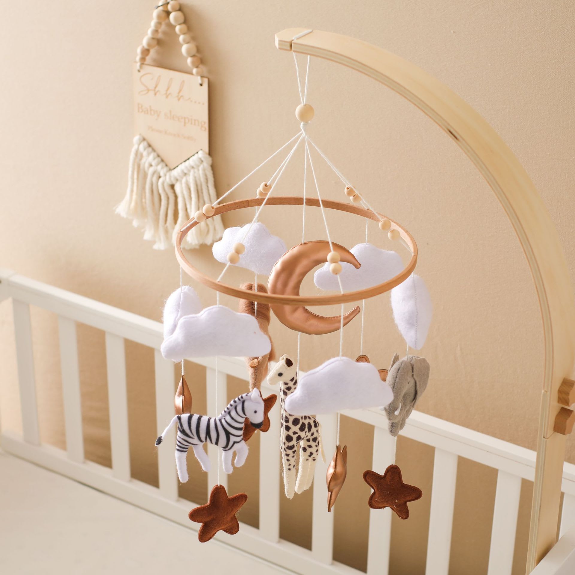 Room Hand-eye Coordination Decoration Wind Chimes Crib Felt Forest Animal Cloud Moon Bed Bell view 2
