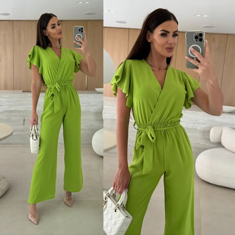 V-neck Lace-up Nipped Waist Trousers Jumpsuit view 2