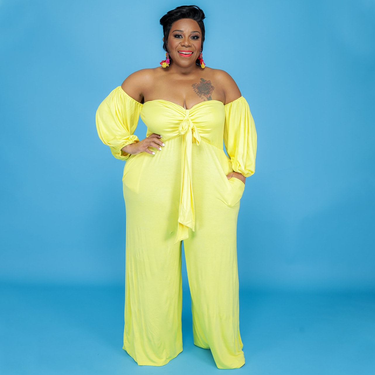 Tube Top Solid Color Jumpsuit Wide Leg Pants view 3