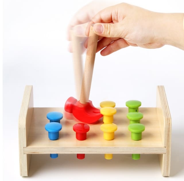 Two-in-one Pile Bridge Platform Nail Table Toy Children's Wooden Puzzle Pile Suit view 14