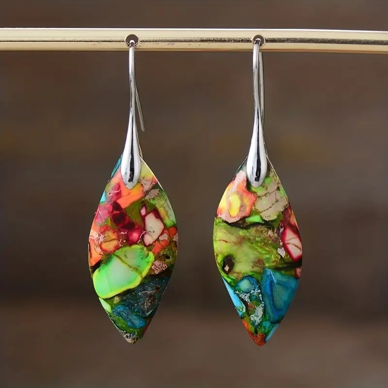 Emperor Stone Bohemian Style Natural Royal Stone Leaf Pendant Earrings view 11