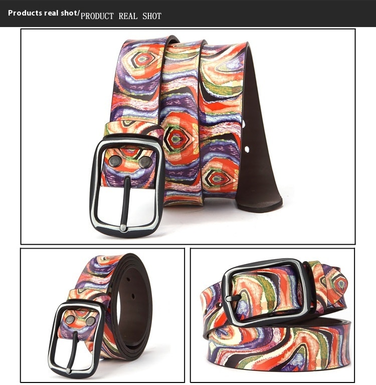 Pure Cowhide Printed Rainbow Graffiti Leather Decorative Belt view 6