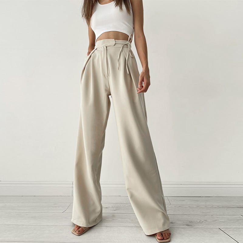 Knitted Casual Sports Trousers High Waist Loose Straight Wide Leg view 1