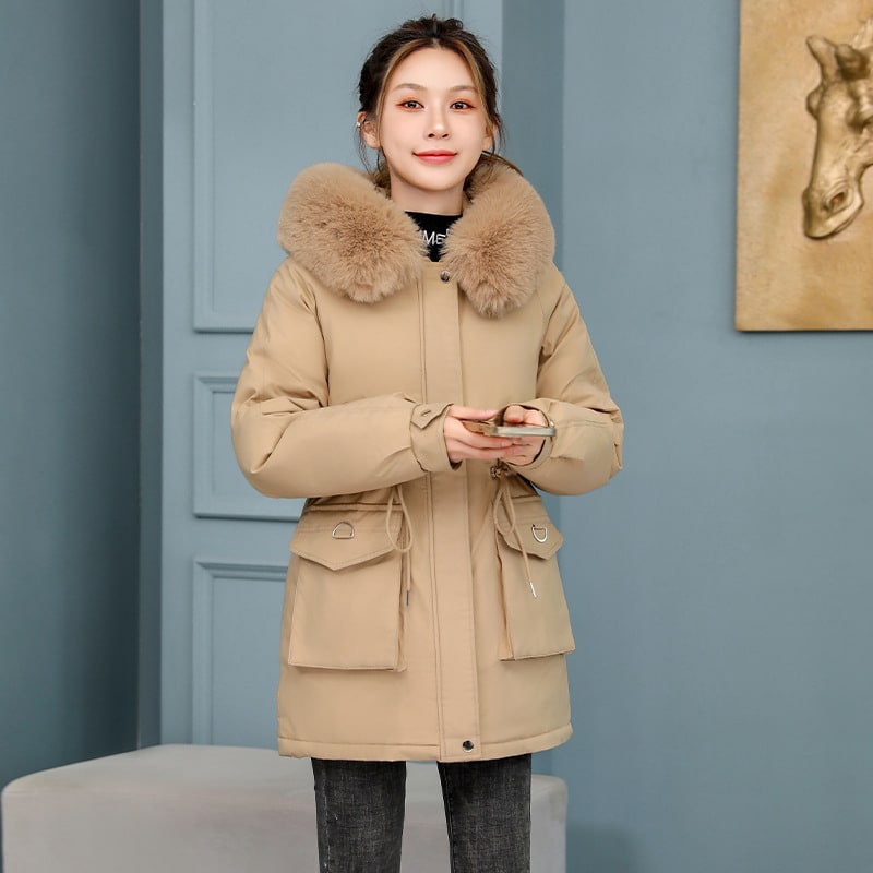 Waist Slimming Elegant Parka Cotton-padded Coat Fur Collar Western Style Velvet Lining Warm Coat view 4