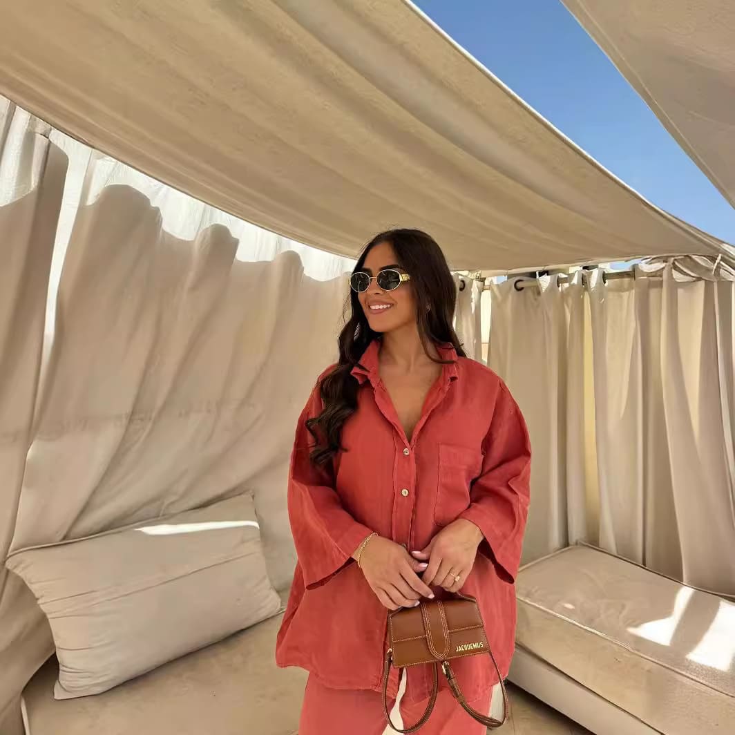 Casual Polyester Pocket Shirt Pants Suitable For Women's Wide Leg Pants, Long Sleeved Shirt Set, Women's Loose High Street Two-piece Set view 12