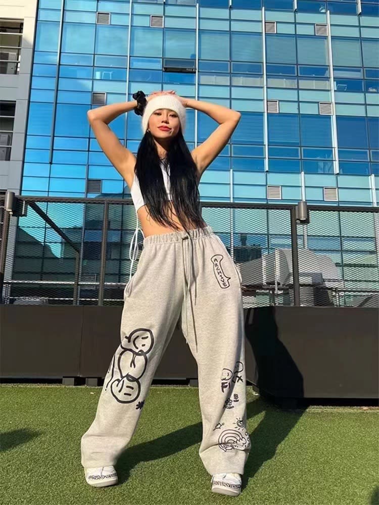 Graffiti Letter Loose Straight-leg Wide-leg Pants view 6