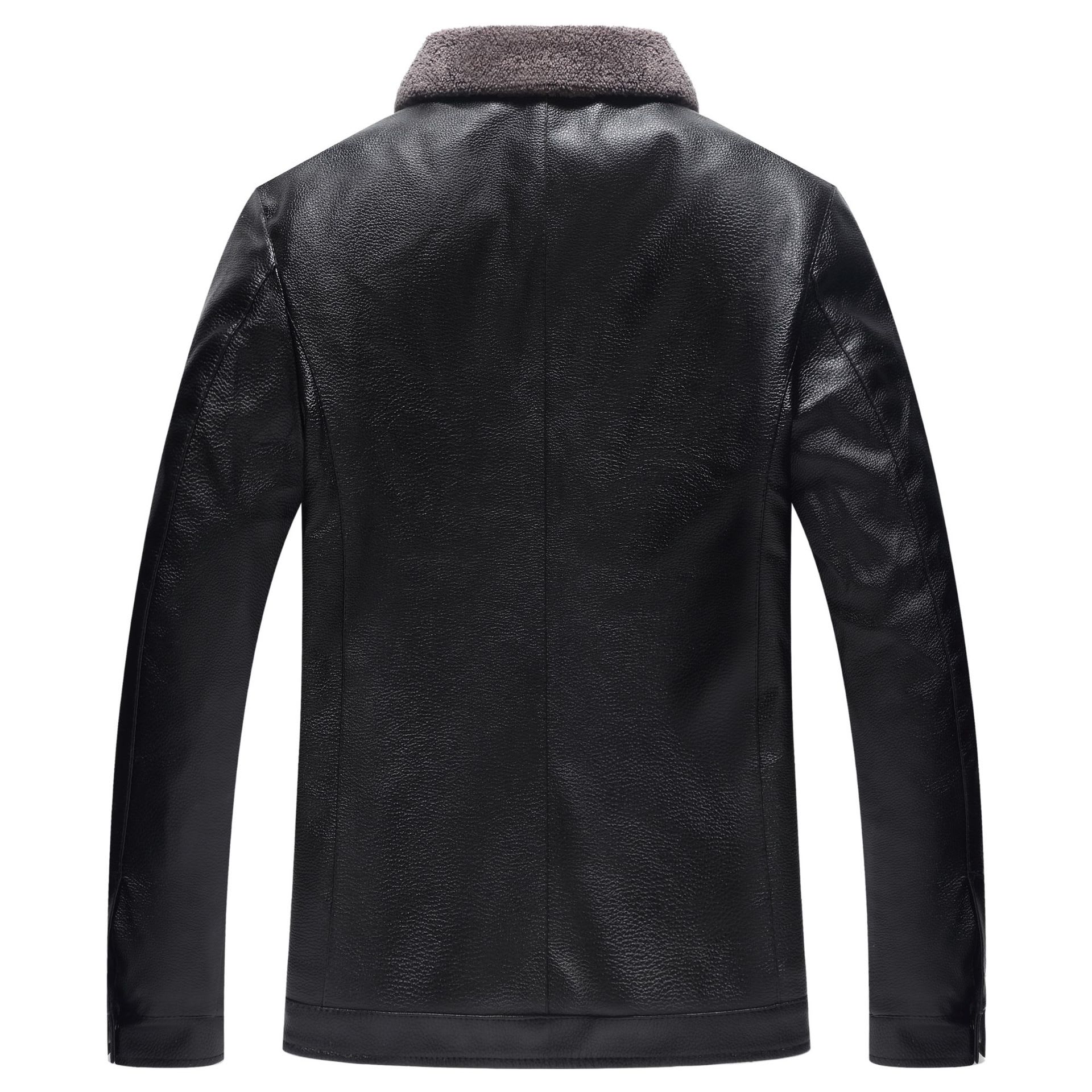 Men's Leather Coat Velvet Stand Collar view 4