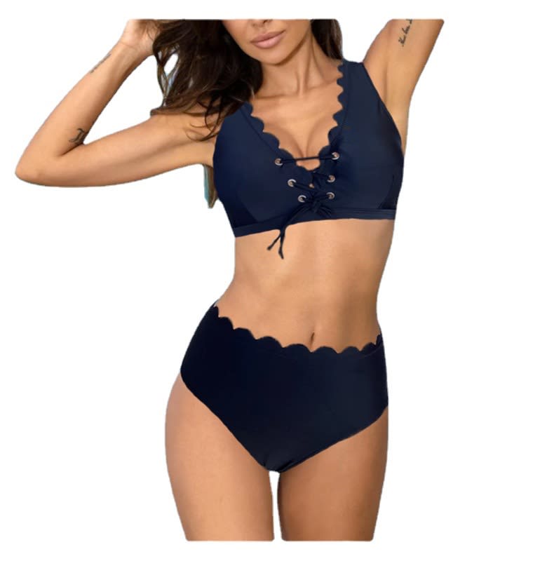 Women's Solid Color Gathering Split Swimsuit view 8