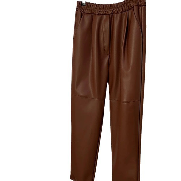 Elastic Waist With Pocket Street Leather Pants Women view 5