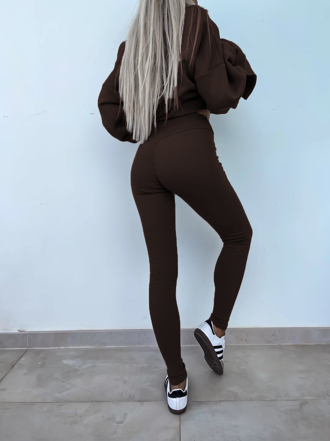 Sweater Suit Women's Casual Loose Long Sleeve Crew Neck Split Top Tight Trousers view 23