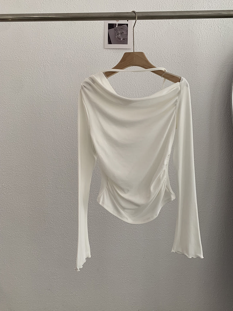 Shoulder Collar Solid Color Slim Fit Slimming Long Sleeves Inner Bottoming T-shirt view 5