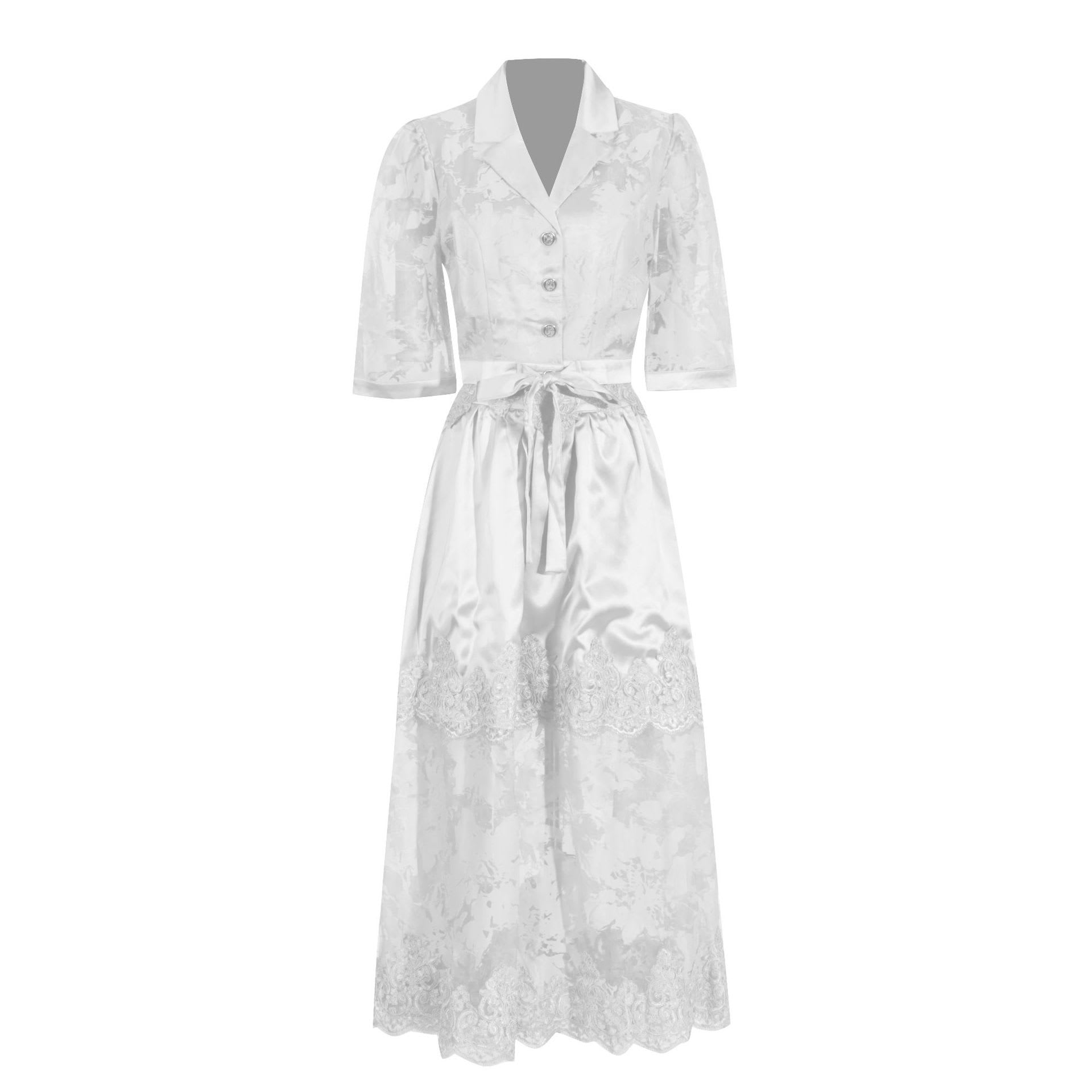 Lapel Embroidery Top High Waist Water Soluble Flower Mid-length Dress Set Female Fashion view 5