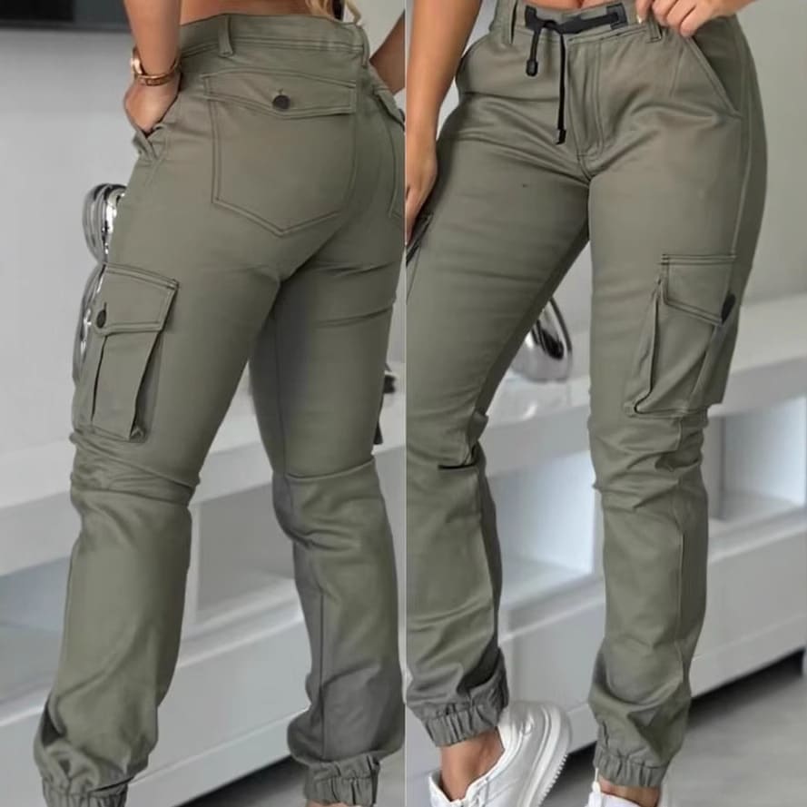 Europe And America Cross Border Fashion Work Clothes Multi-pocket Army Green Ankle-tied Casual Slim Trousers view 5
