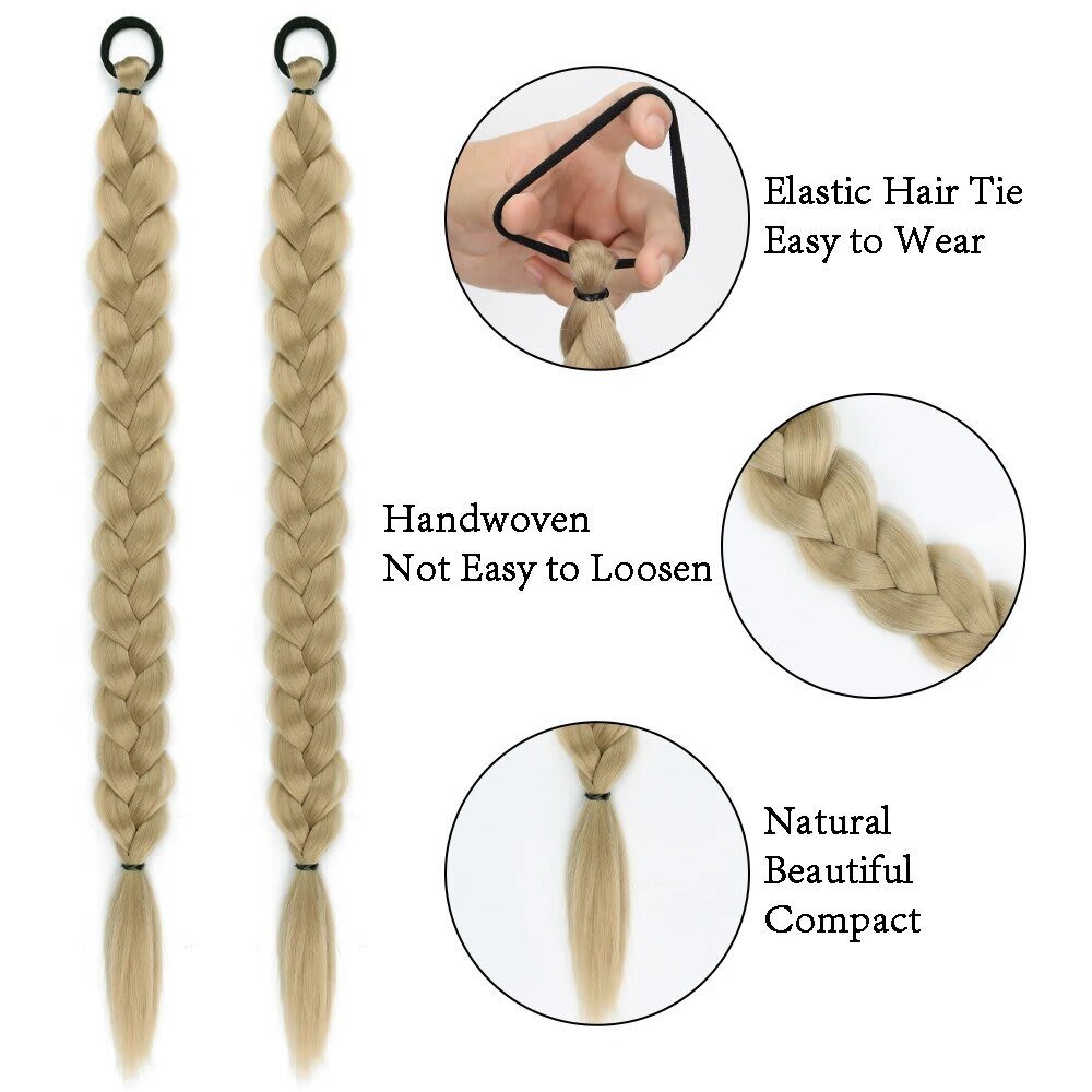 24-inch Women's Braid Hair Ring Horse Tail Strip Rubber Band Horse Tail view 12