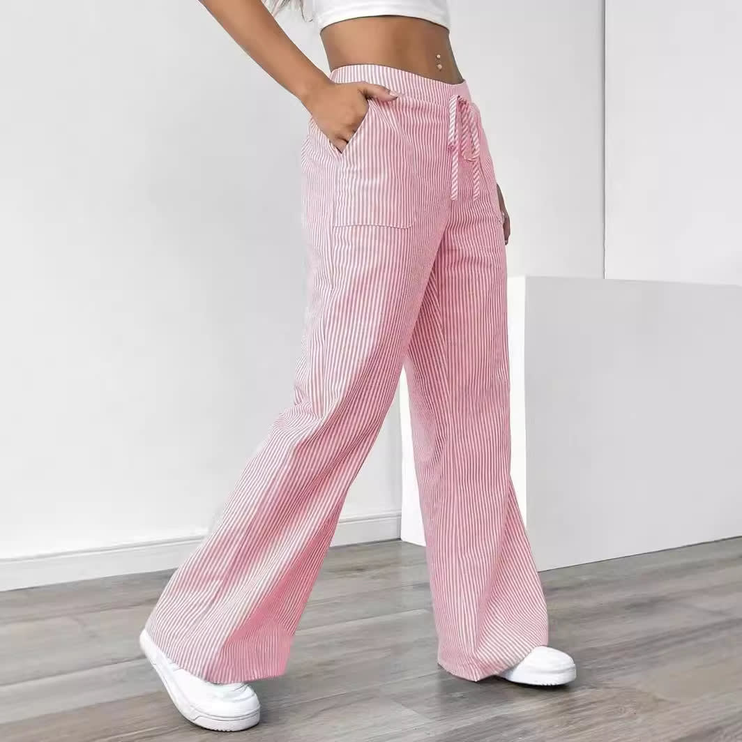 New Striped Trousers With Pockets Casual Versatile Loose Wide Leg Pants Women's Clothing view 1