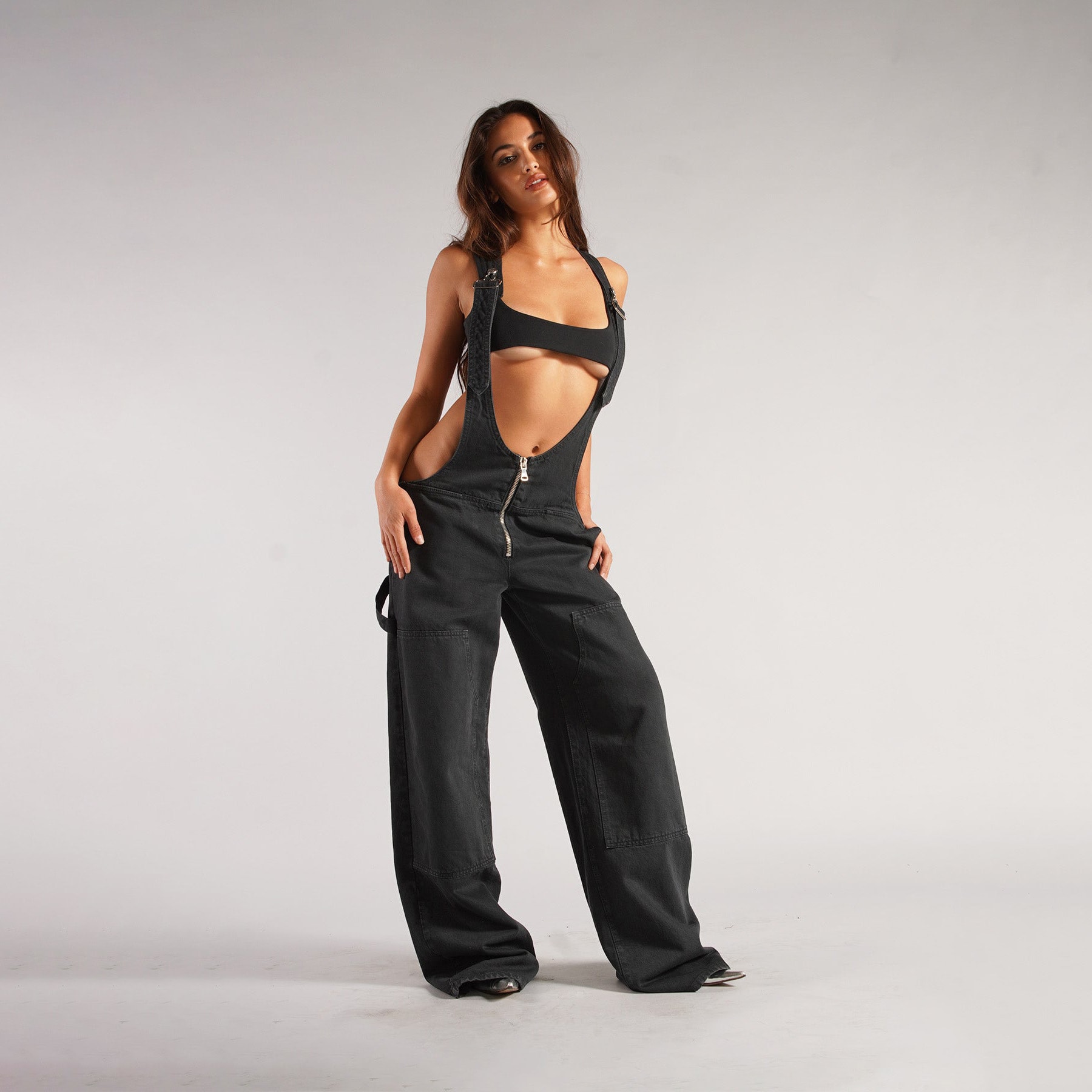 Y2K Zipper Denim Overalls With Pockets Fashion Loose Suspender Jumpsuit Streetwear Jeans Pants Womens Clothing view 14